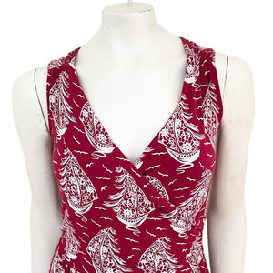 LANDS' END Whimsical Sailboat Print Faux Wrap Jersey Knit Dress SZ 8